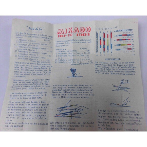 Vintage Mikado Spiel Wood Pick Up Sticks Game with Wooden Box & Instructions - Picture 3 of 4